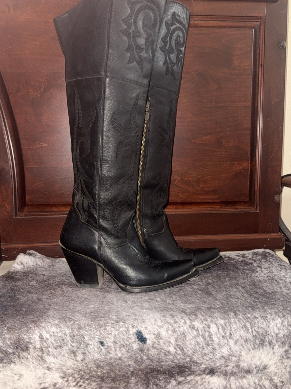 Dan Post Black Over-the-Knee Western Boots with Embroidered Detail - Picture 2 of 3